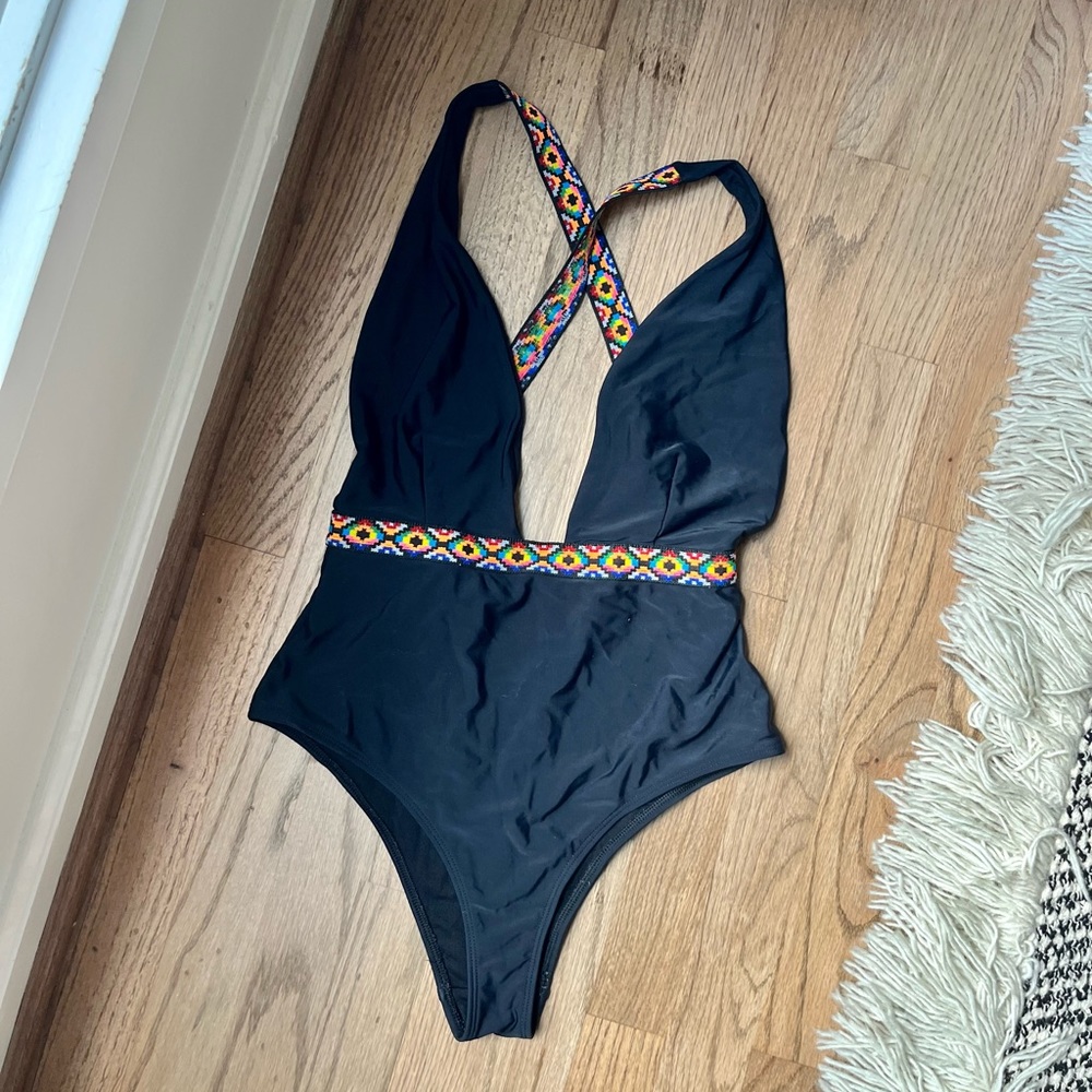 ASOS Swim Plunge One Piece With Accent Straps